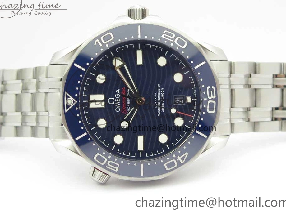 0424 ZeroBulk 2018 Seamaster Diver 300M OMF Best Edition Blue Ceramic Blue Dial on SS Bracelet A8800 (Black Balance Wheel) 7957